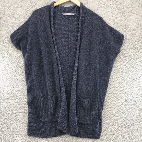 Athleta Sweater Womens Extra Small Navy Marled Knit Cardigan Short Sleeve Cocoon - Picture 1 of 10